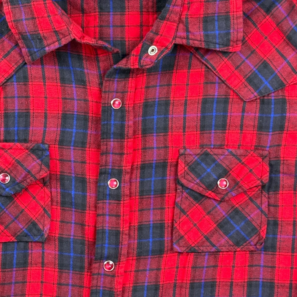 JAK Womens M Red Plaid Western Pearl Snap Shirt 100% Cotton Made USA